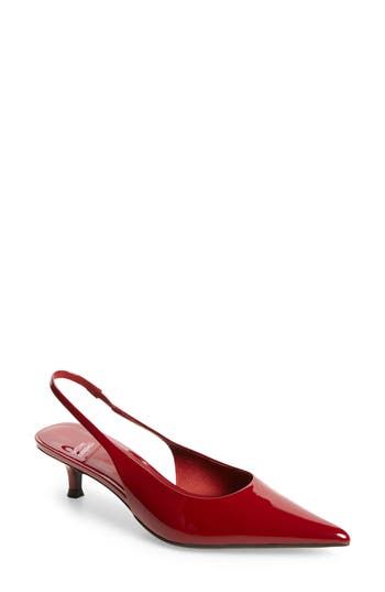 A stretchy slingback strap secures your stride in the airy elegance of a pointy-toe pump with a refined, minimalist design. 2" heel (size 8.5) Leather, textile or synthetic upper/synthetic or leather and textile lining/synthetic sole Imported Slingback Pump, Cherry Red, Jeffrey Campbell, Women's Pumps, Minimalist Design, Persona, Cherry, Pumps, Nordstrom