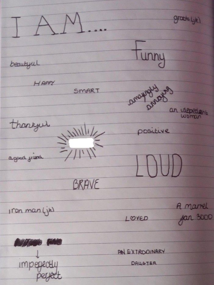 an open notebook with writing on it that says i am, funny, gravy, and loud