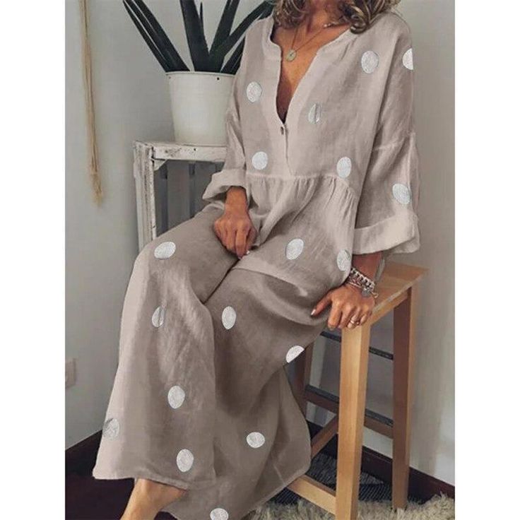 Descriptionï¼?/strong>FashionSierra - Polka dot summer dress Casual loose long sleeve bohemian maxi dress Women v neck boho beach dresses robe vintage femme Length (cm) Bust Size (cm) Waist Size (cm) Sleeve (cm) Hip Size(cm) XS - - - - - S 140 100 - - - M 141 104 - - - L 142 108 - - - XL 143 112 - - - XXL - - - - - 3XL - - - - - "Size measured by ourselves, sometimes has some errors, but always within 3cm." Receiving Time = Processing time (3-7 days) + Shipping time (12-40 days) Summer Long Sleeve Polka Dot Dress, Long Sleeve Polka Dot Beach Dress, Polka Dot Long Sleeve Beach Dress, Beach Long Sleeve Polka Dot Dress, Polka Dot Long Sleeve Dresses For Vacation, Bohemian Print Dress, Polka Dot Summer Dresses, Plus Size Bohemian, Boho Print Dress