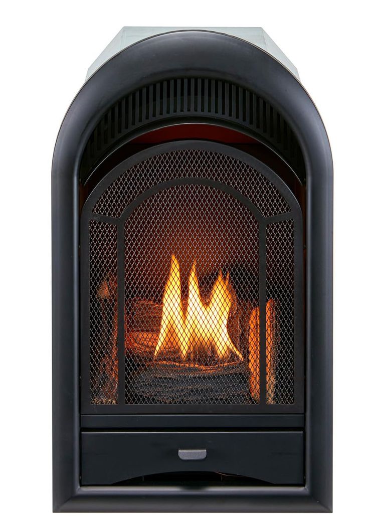 a black stove with flames in it