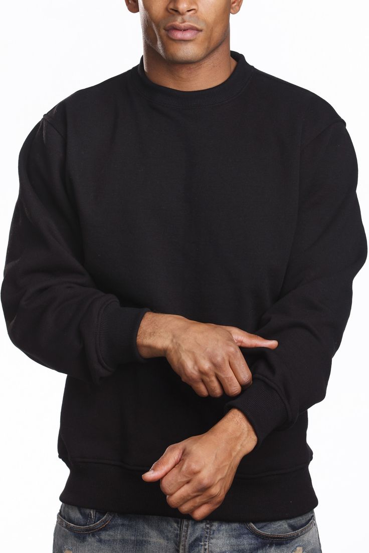 Fleece Crew Neck Sweater Mens Long Sleeve Top Shirt Pullover – Pro 5 Apparel Streetwear Hoodie With Ribbed Collar, Streetwear Hoodie Sweatshirt With Ribbed Collar, Basic Hoodie Sweatshirt With Ribbed Cuffs, Solid Fleece Sweater For Streetwear, Solid Color Fleece Sweatshirt For Streetwear, Fleece Sweatshirt For Streetwear, Heavyweight Cotton Long Sleeve Sweatshirt, Streetwear Fleece Sweats With Ribbed Collar, Fleece Hoodie With Crew Neck