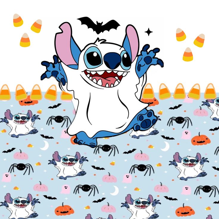 an image of a cartoon character with bats and pumpkins in the background for halloween