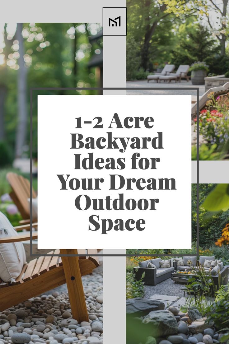 an outdoor space with lots of rocks and plants in it, including a wooden bench