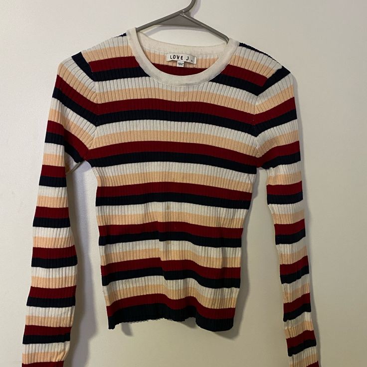 Women’s Longsleeve Striped Sweater . Striped Stretch Sweater For Fall, Striped Long Sleeve Top For Fall, Retro Long Sleeve Ribbed Sweater, Fall Striped Long Sleeve Top, Casual Striped Long Sleeve Top For Fall, Striped Long Sleeve Sweater For Fall, Multicolor Ribbed Tops For Fall, Multicolor Long Sleeve Ribbed Top, Multicolor Ribbed Long Sleeve Tops