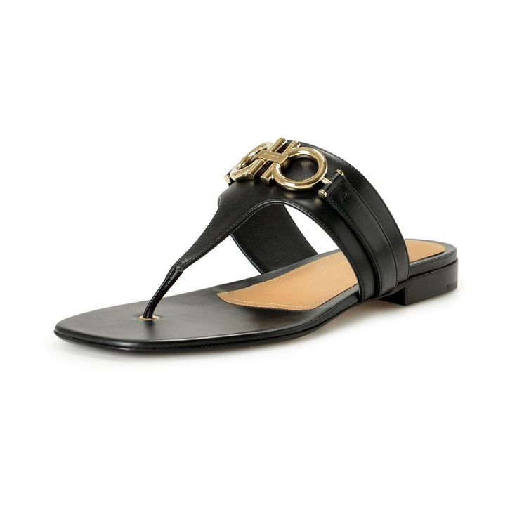 Salvatore Ferragamo Women's "Rikis 10" Black Leather Logo Flats Sandals Shoes Country/Region Of Manufacture: Italy Retail Value: $795.00 This Is Authentic Salvatore Salvatore Ferragamo Women's "Rikis 10" Black Leather Logo Flats Sandals Shoes Sku: Shoes-6754 Model: Rikis 10 0753927 Material: 100% Leather Calf Leather Sandals With Tang Buckle, Elegant Sandals With Leather Footbed And Single Toe Strap, Black Evening Sandals With Tang Buckle, Gala Sandals With Single Toe Strap, Elegant Toe Post Sandals With Leather Footbed, Chic Calf Leather Sandals With Tang Buckle, Elegant T-strap Sandals With Leather Footbed, Elegant Leather T-strap Sandals With Leather Footbed, Luxury Black Leather T-strap Sandals