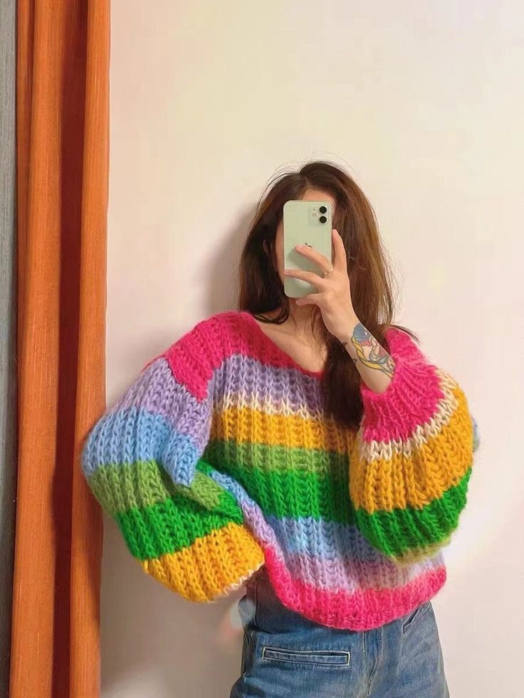 This is a knitted sweater by hand.Mohair sweaters will have a fuzzy feeling and very light. We can customize sizes, please tell me height and weight. Time:We will deliver the goods within 3 weeks after placing the order,and it will arrive in the US in 3-5 days. If you have any questions, please contact us and we will give you a satisfactory reply. Green Mohair Crew Neck Sweater, Colorful Long Sleeve Acrylic Sweater, Green Mohair Knitted Sweater, Colorful Knitted Crew Neck Sweater, Colorful Oversized Knit Sweater, Multicolor Acrylic Sweater, One Size Mohair Sweater For Winter, One Size Chunky Knit Acrylic Sweater, Handmade One Size Acrylic Sweater