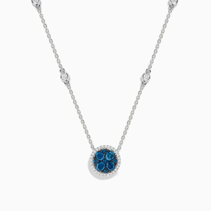 Effy Bella Bleu 14K White Gold White and Blue Diamond Stationary Necklace Blue Hallmarked 14k White Gold Jewelry, Luxury Blue Diamond Necklace In Sterling Silver, Luxury Blue Diamond Necklace With Accents, Luxury Blue Hallmarked Necklace, 14k White Gold Multi-stone Blue Jewelry, Effy Jewelry, Jewelry Stand, White Stone, Blue Diamond