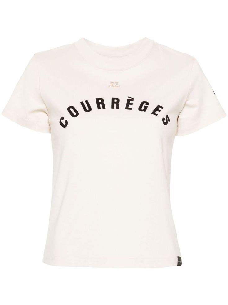 beige cotton jersey texture logo print to the front crew neck short sleeves straight hem Beige Crew Neck T-shirt With Logo Print, Beige Graphic Tee With Logo Print, Beige Cotton T-shirt With Logo Print, Gucci Clothes Women, Gucci Tights, Barbie Closet, Lime Stone, Random Clothes, Texture Logo