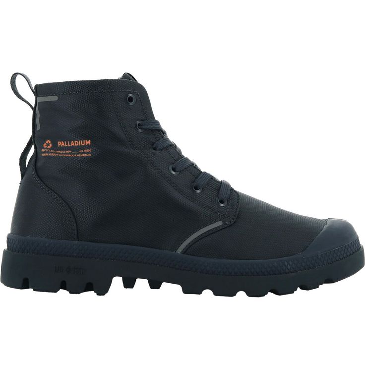 The Palladium Pampa Lite+ Recycled WP+ Shoe is a casual boot that features a waterproof design, recycled materials, and is 100% vegan. This eco-friendly everyday shoe is ultra-comfortable and stylish, making it great for daily adventures. Casual Slip-resistant Boots For Outdoor Activities, Urban Ankle-high Outdoor Boots, Urban Ankle-high Boots For Outdoor, Casual Insulated Waterproof Lace-up Boots, Casual Insulated Lace-up Waterproof Boots, Casual Weatherproof Lace-up Boots, Weatherproof Recycled Rubber Boots For Outdoor, Weatherproof Recycled Rubber Outdoor Boots, Outdoor Weatherproof Boots With Recycled Rubber