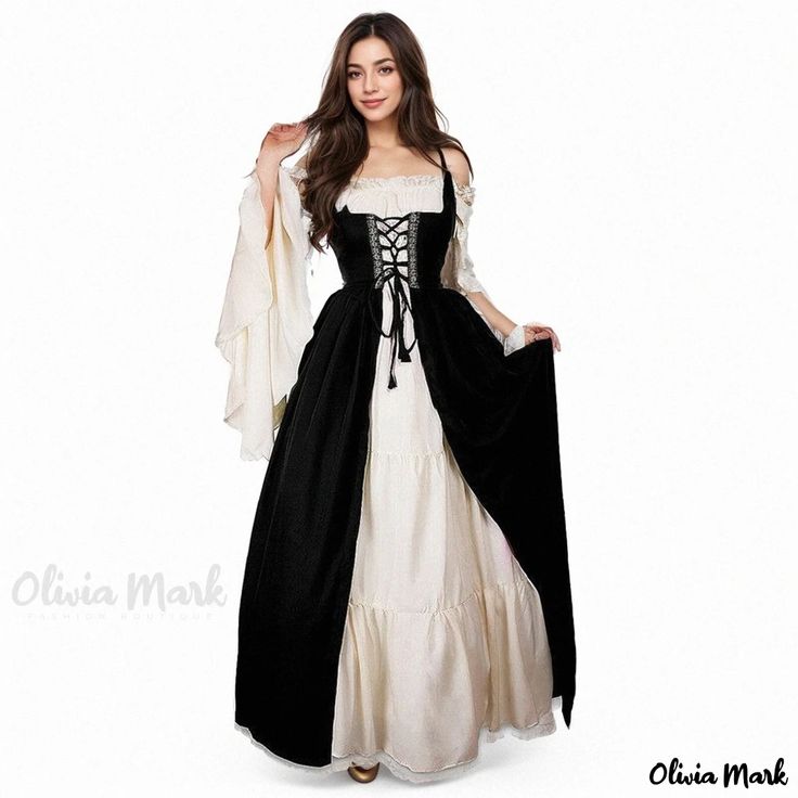 Olivia Mark - Halloween Renaissance Role-Playing Costume Long Dress Ren Faire Dress, Irish Costumes, Kostum Halloween, Fest Outfits, Vintage Party Dresses, Old Fashion Dresses, Flare Long Sleeve, Medieval Dress, Dress Halloween Costume