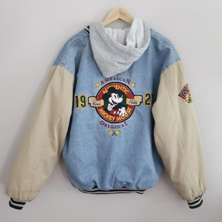 Vintage 90’s Disney Mickey Mouse denim bomber... - Depop Masc Outfit Ideas, Masc Outfit, Denim Jacket Embroidery, Disney Denim, Mickey Mouse Jacket, Things I Want For Christmas, Jacket Embroidery, Racing Jackets, Masc Outfits