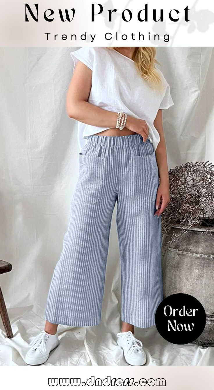 Cotton Linen Loose Fashion Casual Straight Leg Pants Women's Clothes Relaxed Fit Capris With Pockets For Vacation, Casual Wide Leg Capris For Vacation, Vacation Harem Pants With Pockets, Non-stretch Summer Wide Leg Pants With Side Pockets, Vacation Wide Leg Capris With Pockets, Non-stretch Trousers With Pockets, Wide-leg Pants With Side Pockets For Spring, Spring Wide-leg Pants With Side Pockets, Non-stretch Wide Leg Pants With Pockets For Vacation