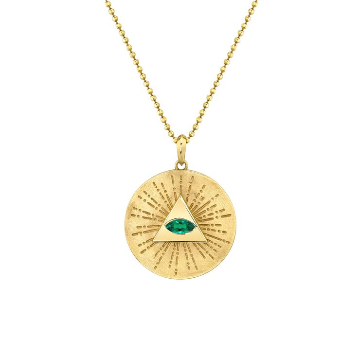 14KY gold medallion with Green Emerald and 14KY gold chain.  Amulet for Protection, Wisdom and Abundance. Ceremonial 14k Gold Medallion Jewelry, Engraved 14k Gold Amulet Medallion Necklace, Gold Plated Yellow Gold Medallion Necklace, Luxury Yellow Gold Medallion Necklace, Spiritual Engraved Yellow Gold Medallion Necklace, Symbolic Yellow Gold Plated Medallion Necklace, Symbolic Engraved Yellow Gold Medallion Necklace, 14k Gold Medallion Amulet Necklace, 14k Gold Medallion Necklace Amulet Style