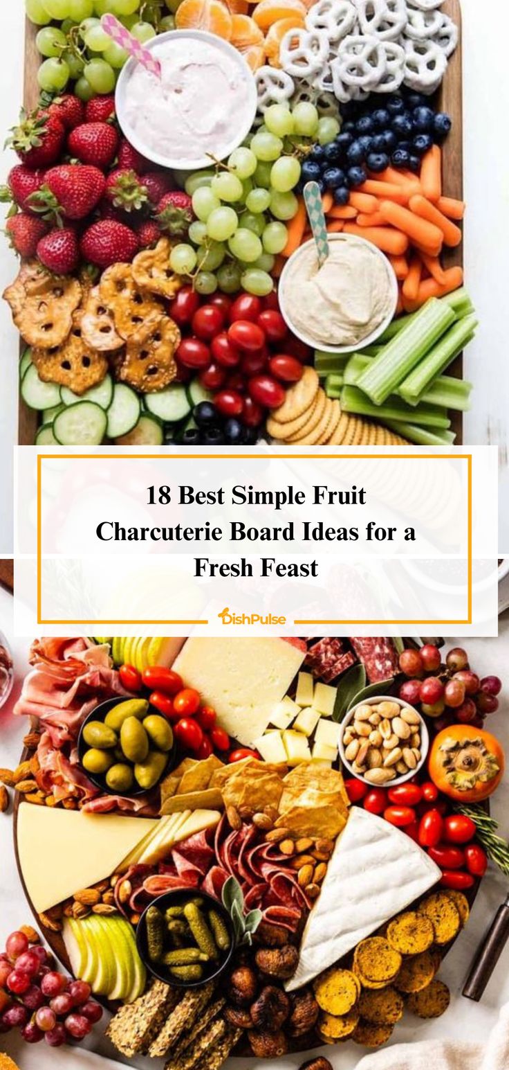 a platter filled with cheese, fruit and crackers on top of a table