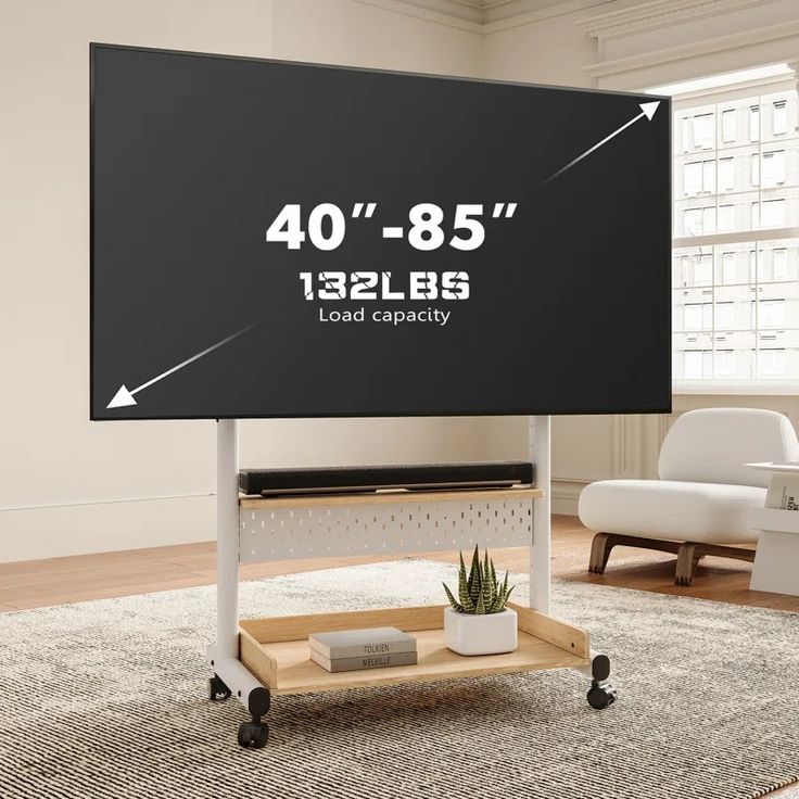 a tv screen with the words 40 - 85 inches and load capacity displayed on it