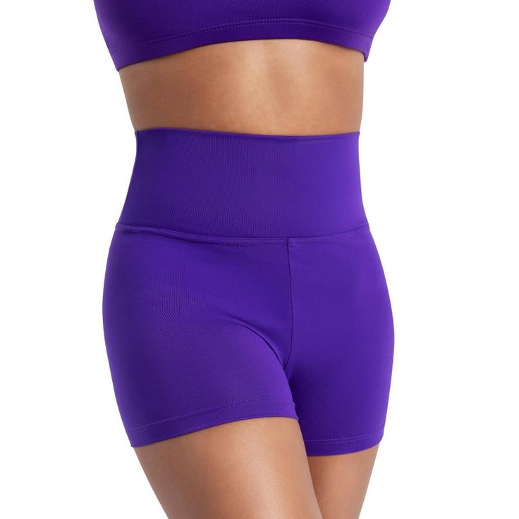 Elevate your dance game in the High Waisted Short. Made of a nylon and spandex blend that is both soft and resilient, these shorts feature an elastic-free waist that can be left as is or folded over for a low-rise look. Perfect for studio, gym, and everyday wear. Available in both adult and child sizes. Studio Gym, Womens High Waisted Shorts, Dance Games, Dance Shorts, Bottom Clothes, Dance Wear, High Waisted Shorts, Low Rise, Product Features