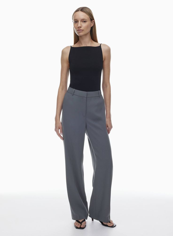 AGENCY PANT - High-waisted crepe pants Timeless Fitted Wide-leg Dress Pants, Modern Tailored Wide-leg Pants, Sleek Tailored Wide-leg Dress Pants, Modern Tailored Wide-leg Pantsuit, Formal Wide-leg Pants With 4-way Stretch, Elegant High-waisted Elastane Dress Pants, Modern Pantsuit With Pressed Crease For Business Casual, Modern Business Casual Pantsuit With Pressed Crease, Modern Fitted Wide-leg Pantsuit