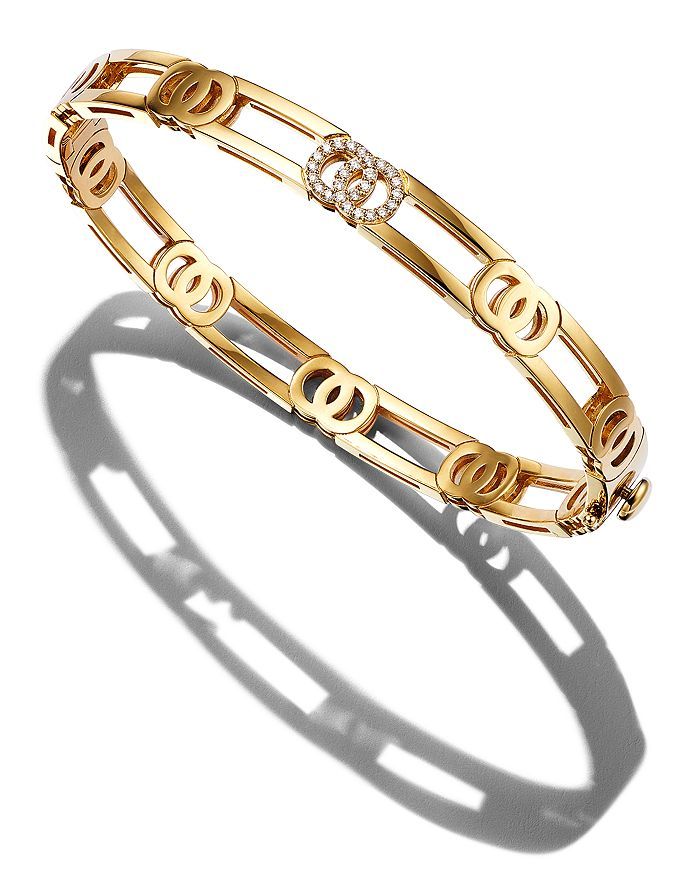 Roberto Coin 18K Yellow Gold Double O Diamond Hinged Bracelet - 150th Anniversary Exclusive Jewelry & Accessories - Bloomingdale's Luxury Diamond Bracelet With Polished Finish, Luxury Round Diamond Bracelet With Polished Finish, Luxury Rose Gold Bracelets, Luxury Diamond Bangle With Polished Finish, Designer Wedding Gold Jubilee Bracelet, Designer Jubilee Bracelet Bangle For Anniversary, Luxury Gold Bracelet With Diamond Accents, Luxury Polished Diamond Bangle Bracelet, Luxury Yellow Gold Diamond Bracelet For Anniversary