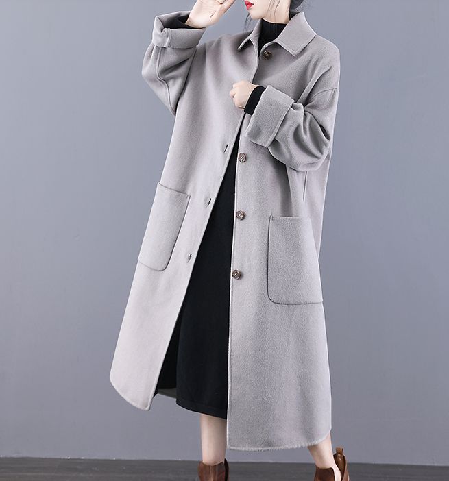 Product Description: handmade Cashmere coat high grade fabric,cashmere fabric.also could be custom made with any size and other colors,please feel free to contact with me if you want custom it. Material: wool 80%- 90% Size: S: Bust : 116 cm shoulder and Sleeve:76cm Length:115cm M: Bust : 120 cm shoulder and Sleeve:77cm Length:115cm L: Bust : 124 cm shoulder and Sleeve:78cm Length:115cm XL: Bust : 128 cm shoulder and Sleeve:79cm Length:115cm Shipping we ship worldwide the USPS takes about 15 days Casual Wool Outerwear In Solid Color, Gray Wool Single-breasted Outerwear, Long Gray Outerwear With Pockets, Gray Long Outerwear With Pockets, Wool Long Sleeve Solid Color Outerwear, Solid Color Wool Long Sleeve Outerwear, Long Sleeve Solid Color Wool Outerwear, Solid Color Long Sleeve Wool Outerwear, Wool Outerwear For Work In Solid Color