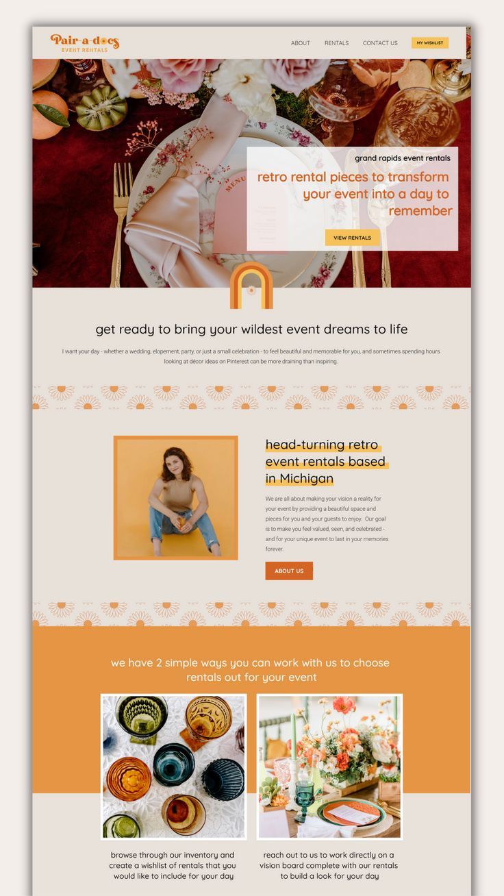 an image of a website page with orange and white colors on the front, bottom and bottom