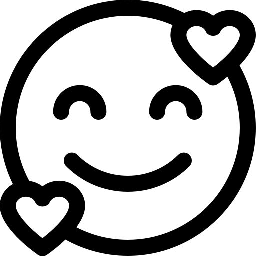 a black and white smiley face with hearts