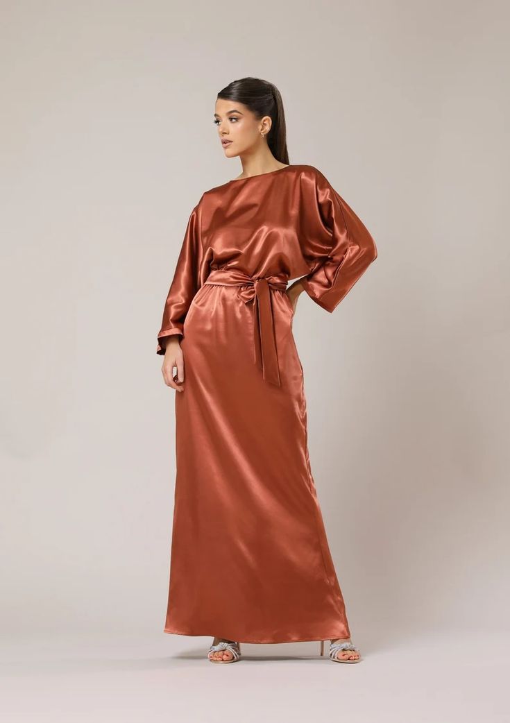 Copper Satin Dress Dolman Sleeve Bridesmaid Summer Dress Party - Etsy Croatia Copper Bridesmaid Dresses, Women Elegant Dress, Copper Dress, Beach Bridesmaid Dresses, Summer Bridesmaid Dresses, Long Sleeve Dress Formal, Silky Dress, Summer Wedding Dress, Summer Party Dress