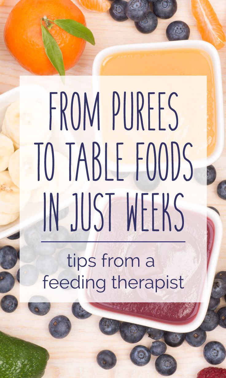 blueberries, bananas and oranges with the title from purees to table foods in just weeks tips from a feeding therapist