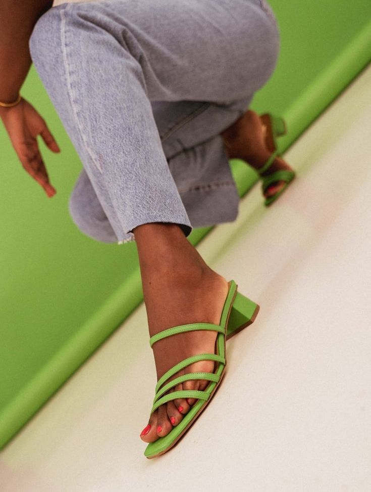 Heeled Sandals Sonja - Basil Smash - Women -Bobbies Bobbies Shoes, Silver Open Toe Heels, Basil Smash, Leopard High Heels, Tie Heels, Green Sandals, Block Sandals, Open Toe High Heels, Glitter Heels