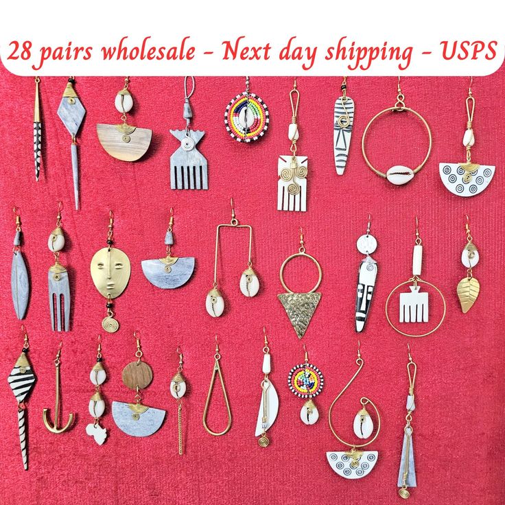 28 Wholesale Earrings Set, African Earrings Wholesale, Wholesale Earrings Bulk, Bone Earrings, Horn Earrings, Kenya Earrings, African Jewelry, GROUP 014. ★ You will receive them exactly as pictured. ★ ORDERS SHIP VIA USPS 1st CLASS MAIL. (Super Fast + tracking number + insurance) ★ FREE SHIPPING FOR ALL ADDITIONAL ITEMS IN YOUR CART. Back to our store: https://www.etsy.com/shop/AsanteSanaKE White Beaded Earrings For Festivals Gift, White Beaded Earrings For Festivals And Gifts, White Beaded Earrings For Festivals, White Hoop Earrings For Festivals And Gifts, Bulk Gifts, Horn Earrings, Creating Goals, Bone Earrings, Wholesale Earrings