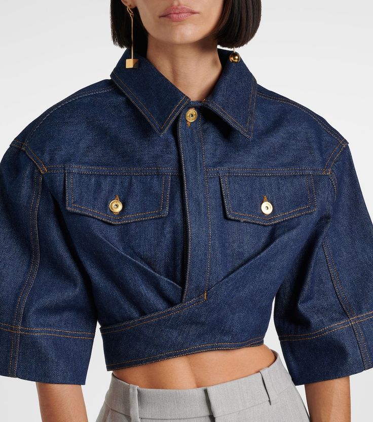 Cutout Crop Top, Denim Crop Top, Poplin Top, Denim Blouse, Black Crop Tops, Denim Top, Bra Tops, Short Tops, Designing Women