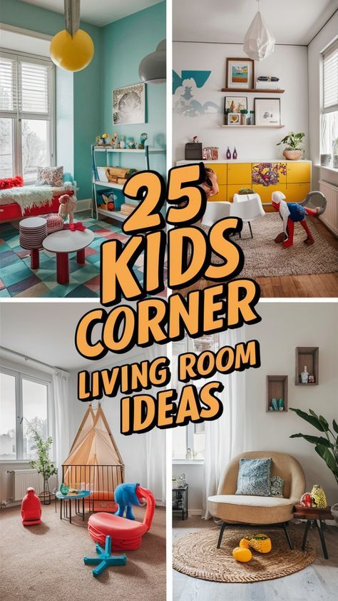 kids's corner living room ideas with colorful furniture and artwork on the walls in different rooms