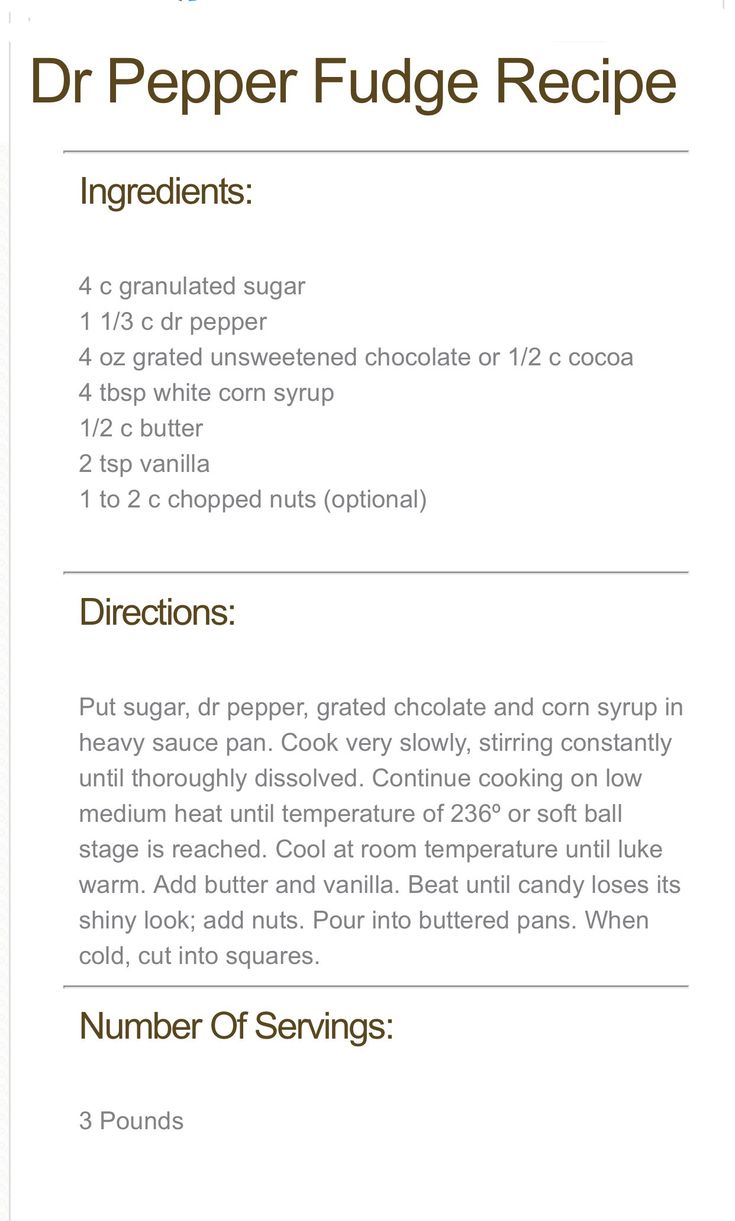 the recipe for dr pepper fudge recipe is shown in this screenshote image