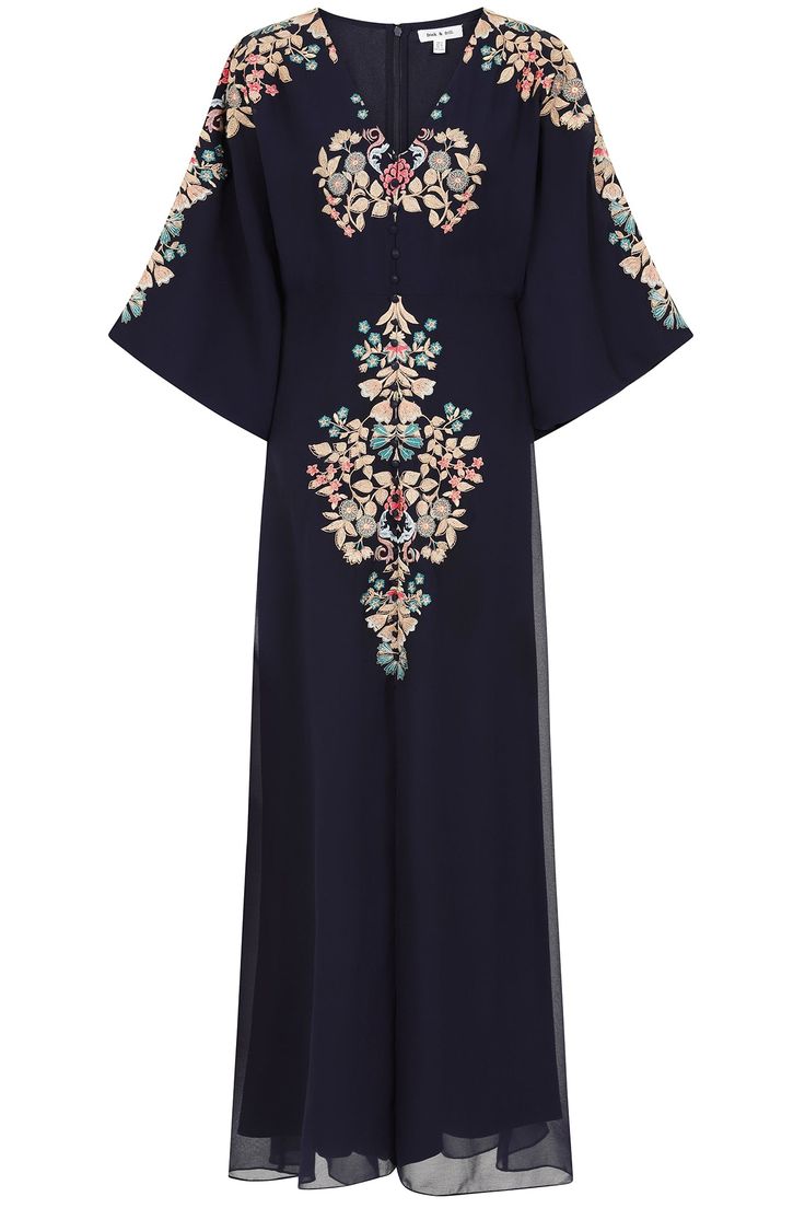 Briony Navy Embroidered Maxi Dress with Batwing Sleeves Cape Dresses, Frock And Frill, Dresses Date Night, Oversized Sleeves, Embellished Maxi Dress, Oversize Sleeves, White Long Sleeve Dress, Long White Dress, Embroidered Maxi Dress