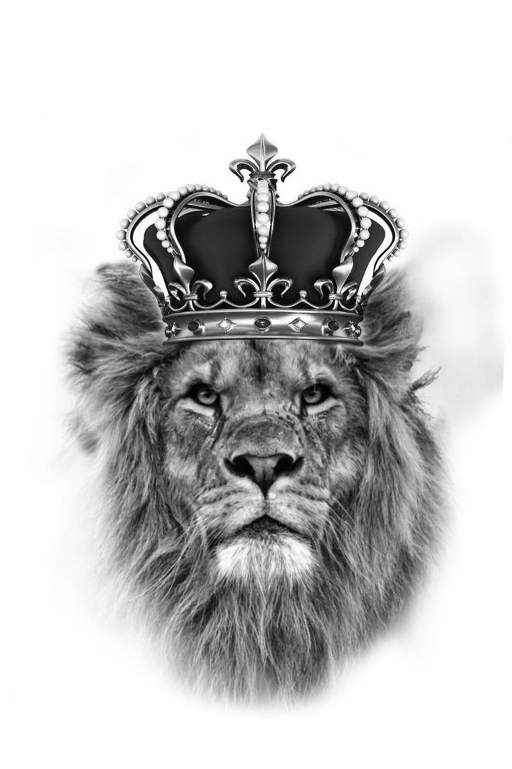 a black and white photo of a lion with a crown on it's head