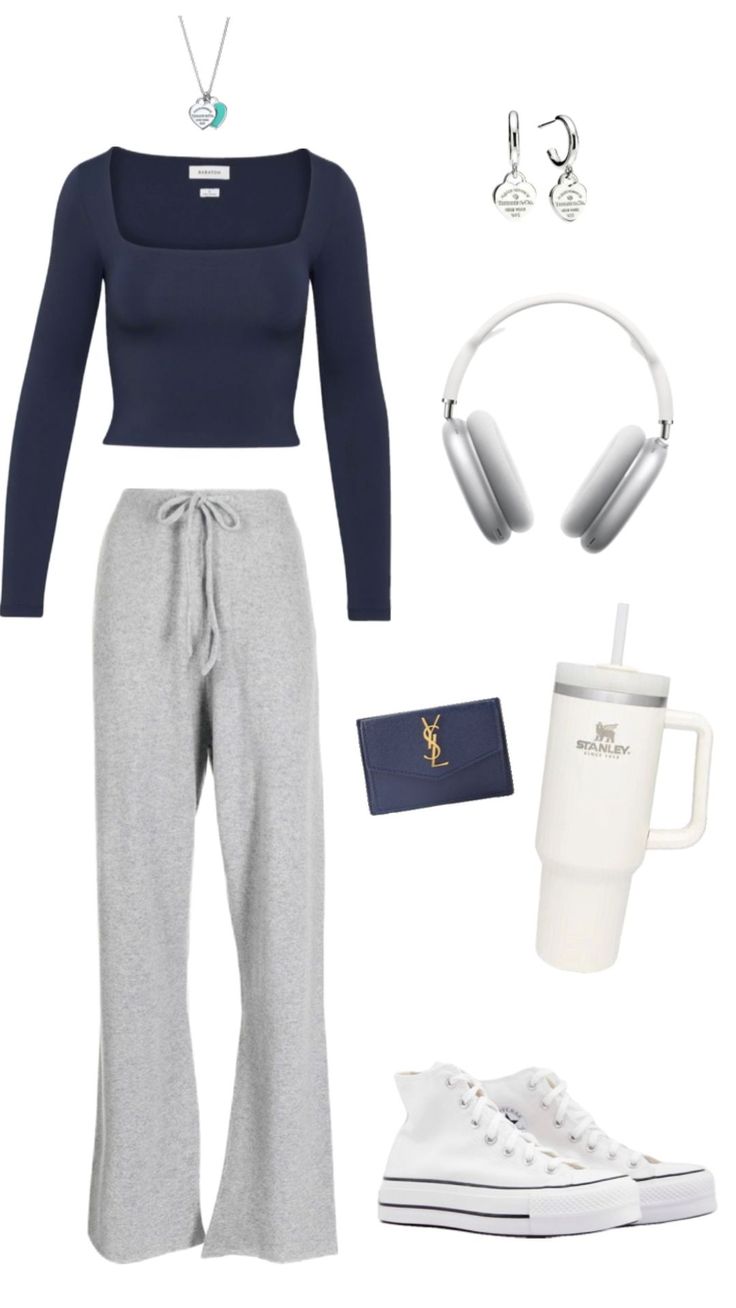 Grey Bottoms Outfit, Comfy School Outfits, Looks Party, Cute Lazy Day Outfits, Lazy Outfits, Aesthetic Blue, Stockholm Fashion, Simple Trendy Outfits, Outfit Aesthetic