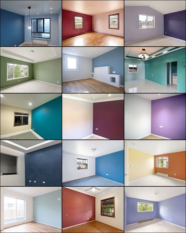 many different colored walls in an empty room