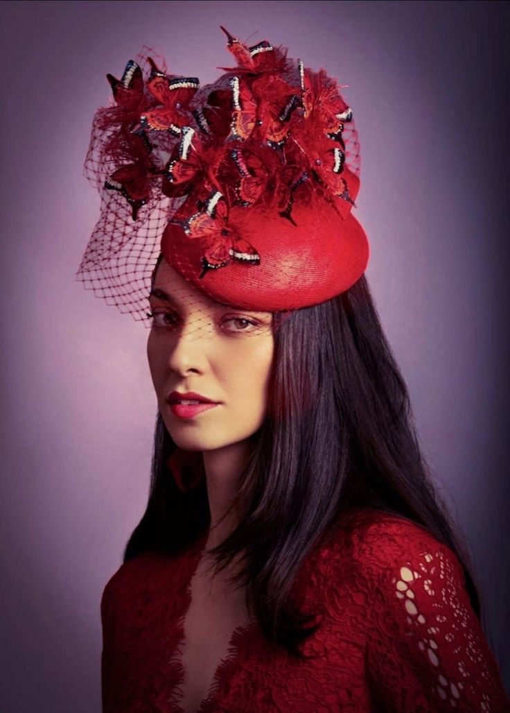 made in red vintage paribuntal with feather butterflies and sinamay.  lightweight fits perfectly.  it is fastened with a comb.  yns headband and has a very fine elastic band for its comfortable subjection Adjustable Red Feathered Fascinator, Red Adjustable Fascinator With Feathers, Red Feathered Mini Hat For Evening, Red Feathered Fascinator For Kentucky Derby, Adjustable Red Fascinator With Feathers, Red Evening Mini Hat With Feathers, Red Feathered Fascinator For Formal Occasions, Fitted Red Feathered Fascinator, Red Feathered Fascinator