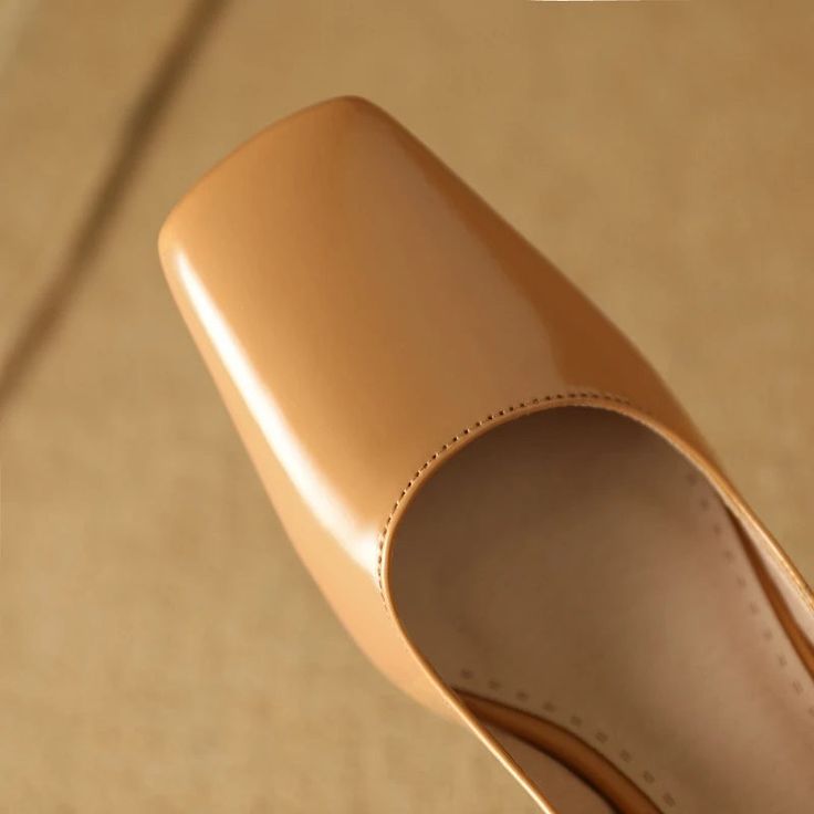 Heel Height: High (5cm-8cm) Upper Material: Patent Leather Outsole Material: Rubber Lining Material: PU Insole Material: PU Beige Closed Toe Office Mules, Office Beige Closed Toe Mules, Classic Summer Block Heels With Round Toe, Classic Block Heels With Round Toe For Summer, Classic Kitten Heels For Office In Summer, Classic Kitten Heels For Summer Office Wear, Classic Summer Office Kitten Heels, Elegant Beige Sandals With Square Toe, Beige Block Heels With Round Toe