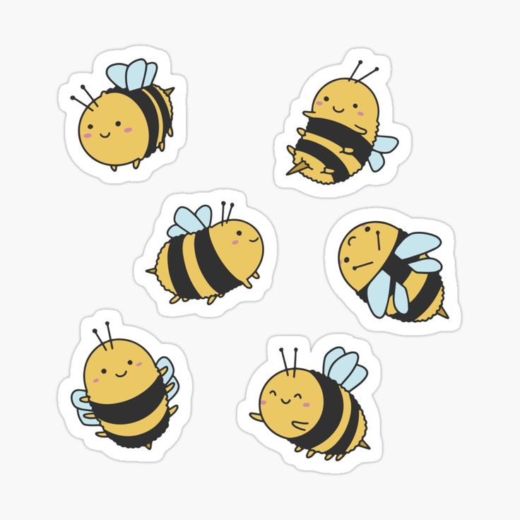 six bees stickers on a white background