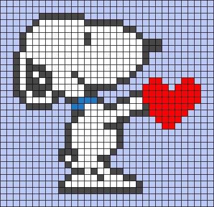 a cross stitch pattern with snoop the dog holding a heart