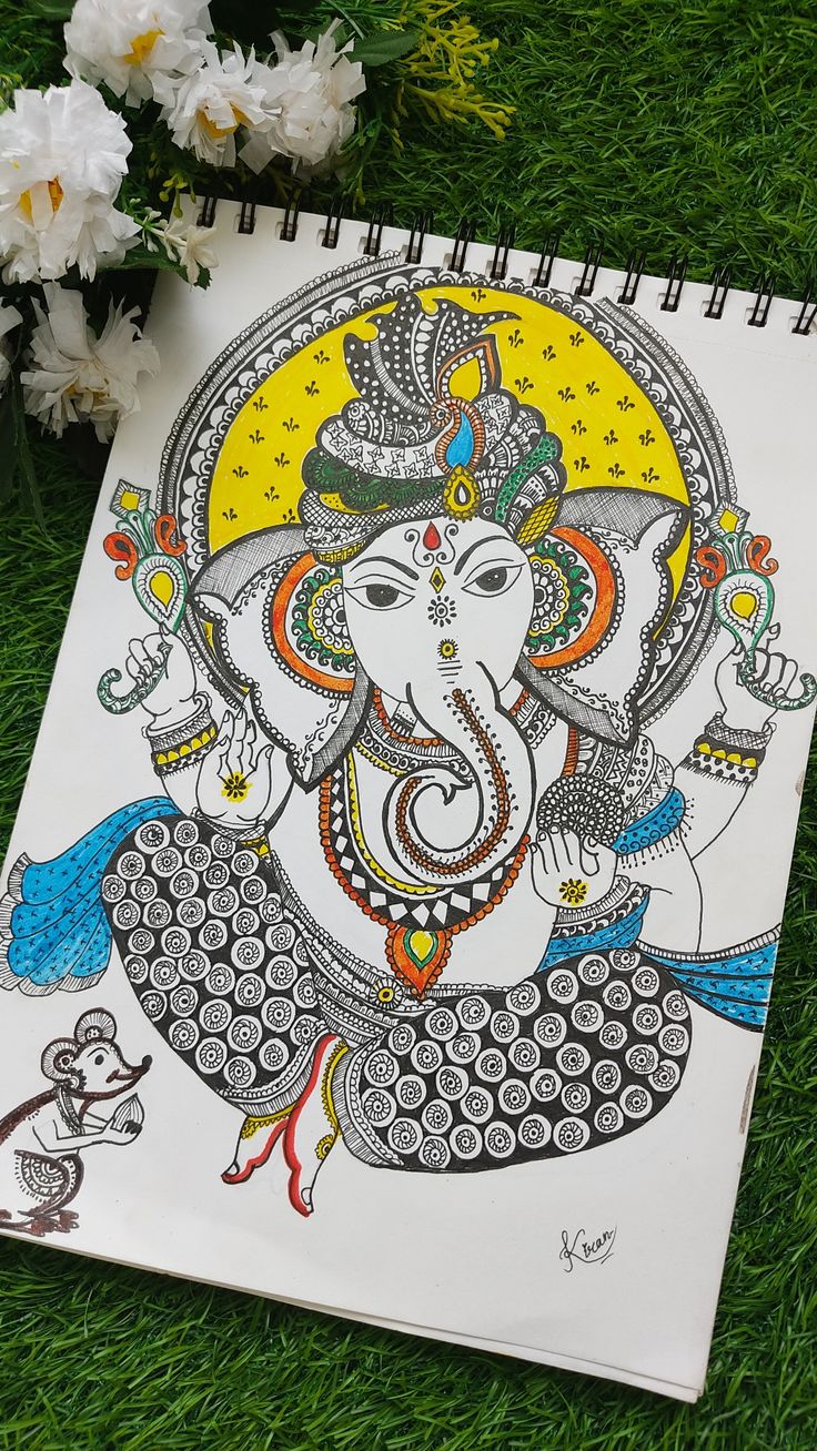 Ganesha Madhubani Art, Ganesha Madhubani Painting, Ganesh Ji Mandala Art, Ganesha Madhubani, Madhubani Elephant, Diy Mural Painting, Ganesha Mandala Art, Ganesha Mandala, Worli Painting