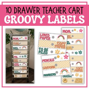 the teacher cart is filled with labels for grooy labels and other items to make it