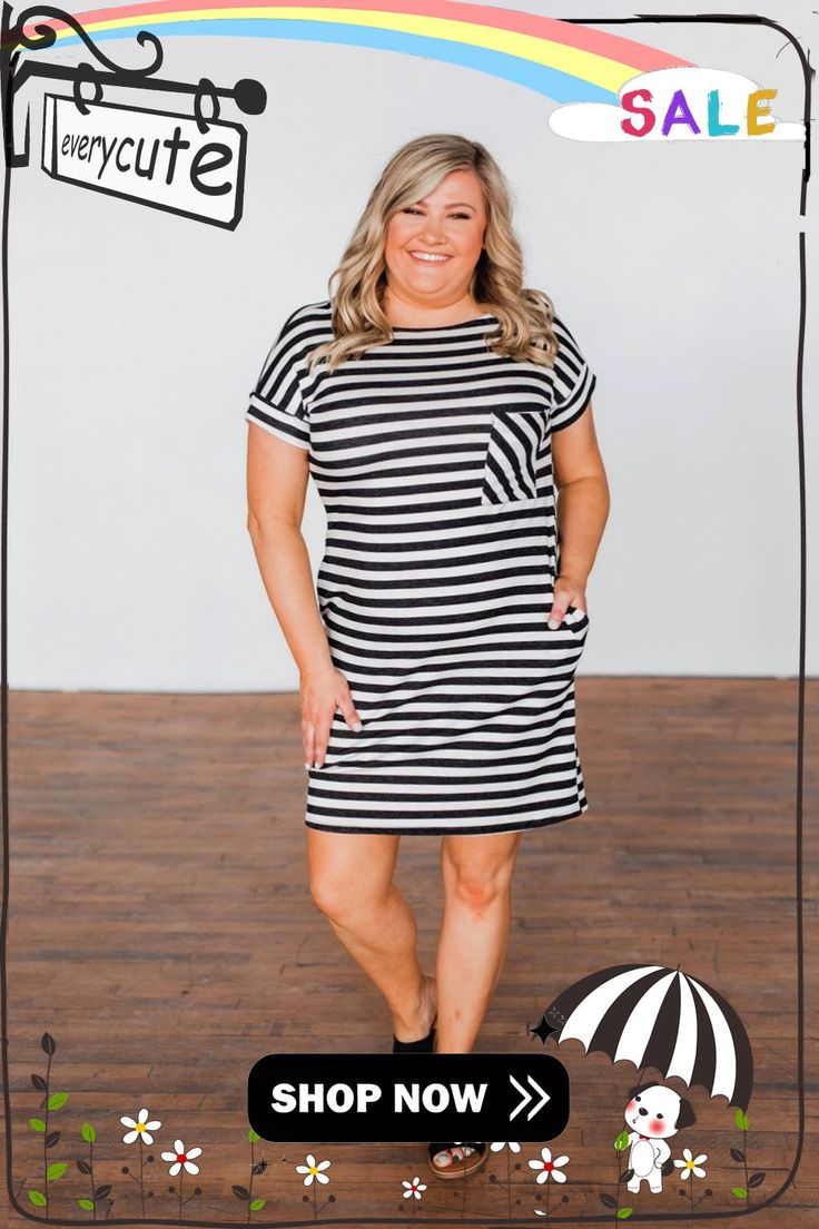 Plus Size Striped Pocket T-shirt Dress Striped Short Sleeve Relaxed Fit Dress, Striped Relaxed Fit Short Sleeve Dresses, Striped Dresses With Relaxed Fit And Short Sleeve, Striped Dresses With Short Sleeves And Relaxed Fit, Clothing Plus Size, Pocket Tshirt, Dress Plus Size, Plus Size Clothing, T Shirt Dress