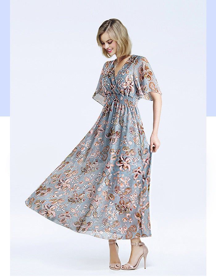 Large dress new Bohemian print slim Short Sleeve Dress


	
		
			
			Size/cm
			
			
			Chest
			
			
			Should
			
			
			Length
			
			
			Sleeves
			
			
			 
			
			
			 
			
			
			 
			
			
			 
			
		
		
			
			L
			
			
			106
			
			
			37.5
			
			
			93.5
			
			
			31
			
			
			-
			
			
			-
			
			
			-
			
			
			-
			
		
		
			
			XL
			
			
			112
			
			
			39
			
			
			95
			
			        32
			
			-
			
			
			-
			
			
			-
			
			
			-
			
		
		
			
			XXL
			
			
			118 Chiffon Long Dress, Cheap Summer Dresses, Vintage Long Dress, New Bohemian, Soiree Dress, Chiffon Dress Long, Bohemian Print, Slim Shorts, Large Dress