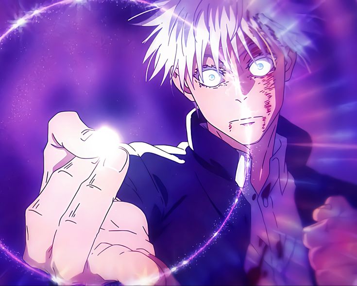 an anime character with blue eyes and blonde hair holding a circular object in front of his face