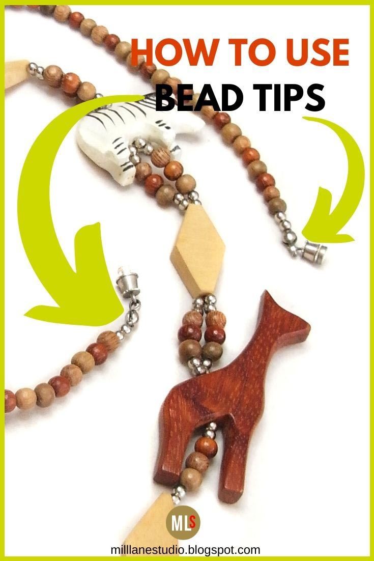 a wooden bead necklace with the words how to use bead tips