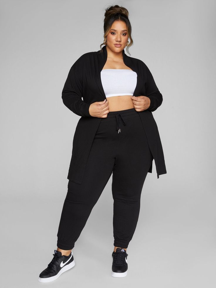 Elevated Athleisure, Shirt With Chains, Plus Size Looks, Fashion To Figure, Open Front Jacket, Curvy Plus Size, Jacket Fashion, Matching Pants, Shoulder Shirts