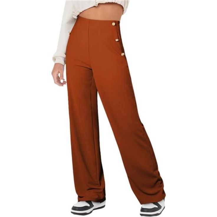 Material: Women's Pants Are Made From A High-Quality Fabric, Stretchy, Breathable And Comfortable To Wear, Making Them Suitable For All-Season Wear. Features: Black Dress Pants Women, High Waisted Pants For Women ,Button Down Straight Leg Pants For Women ,Stretchy Business Casual Work Pants, Women's Pants Dressy Casual ,Comfortable Work Pants For Women. Design: These Pants Feature A Straight Leg Design That Elongates The Silhouette And Creates A Polished Look. The High-Waisted Design Cinches In Casual High Waist Dress Pants With Buttons, Trendy Workwear Bottoms With Snap Buttons, Brown Pants With Button Closure For Fall, Fall Brown Pants With Button Closure, Fall Season Brown Pants With Button Closure, Trendy Straight Leg Bottoms With Button Cuffs, Trendy Wide Leg Bottoms With Button Closure, Fall Straight Leg Bottoms With Snap Buttons, Trendy Wide-leg Bottoms With Button Closure