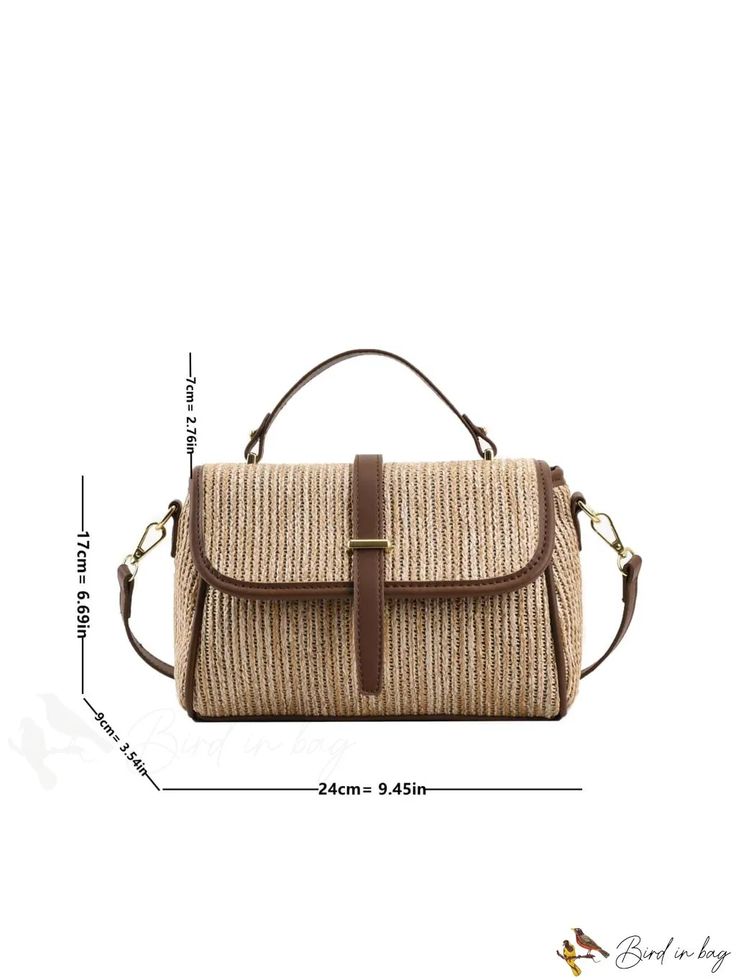 BirdinBag - Stylish Summer Beach Travel Straw Bag with Contrast Binding Flap - Ideal for Vacation Travel Shoulder Bag With Single Top Handle, Summer Rectangular Shoulder Bag With Top Carry Handle, Beige Rectangular Straw Bag With Adjustable Handle, Square Satchel With Top Carry Handle For Vacation, Rectangular Travel Flap Bag With Adjustable Handle, Travel Flap Bag With Adjustable Handle And Rectangular Shape, Rectangular Flap Bag With Adjustable Handle For Travel, Beige Top Handle Box Bag For Vacation, Casual Rectangular Box Bag With Adjustable Handle