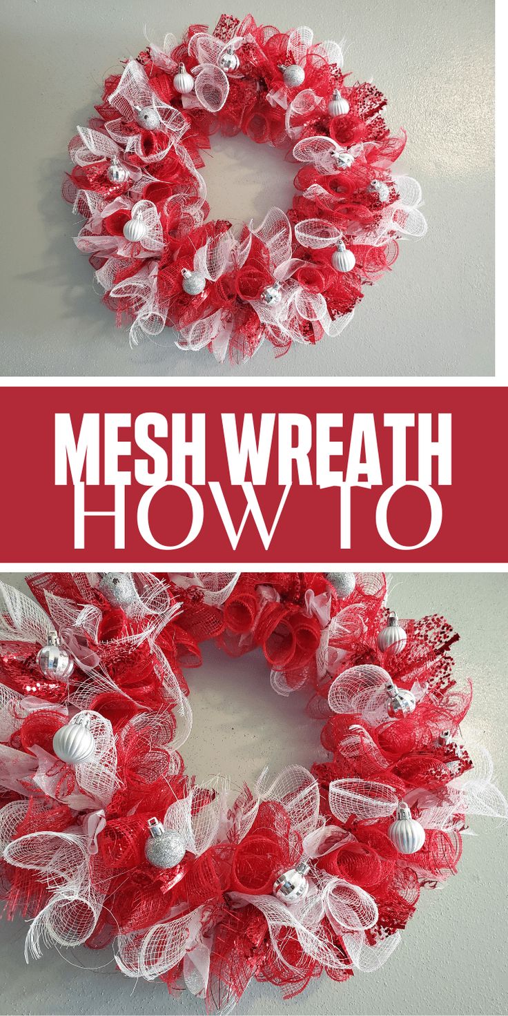 a red and white mesh wreath with the words meshwrath how to on it